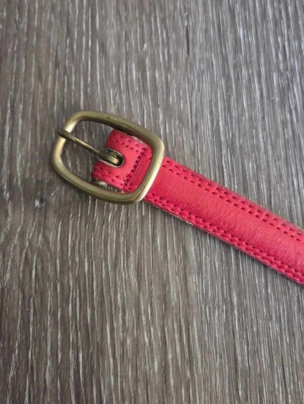 Vintage Jg Hook Skinny Red Leather Belt with Brass Buckle Sz Large